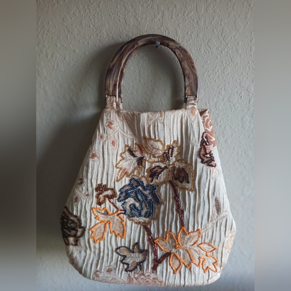 Beautiful Beaded Floral Embroidered Handbag.